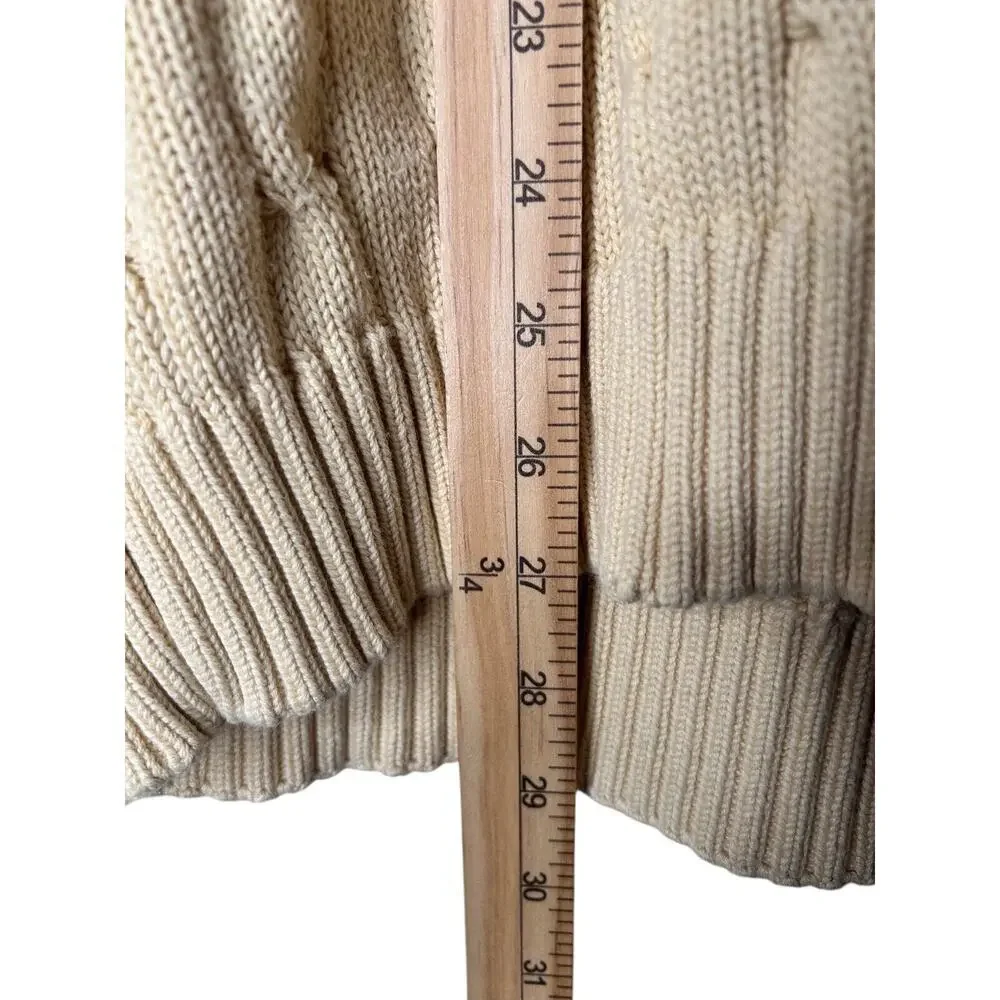 Lands End Men's‎ Sweater Beige Large 42/44 Cable Knit Fisherman Long Sleeve